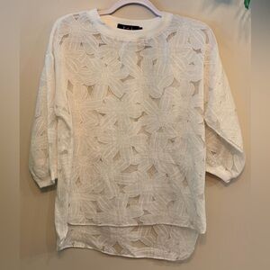 Y - I White Floral Lace Overlay Top